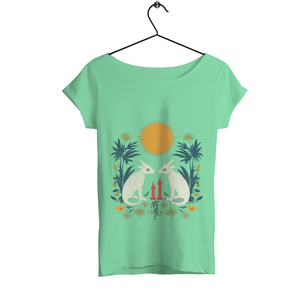 T-Shirts Design: White Goats in Harmony - Artistic Designs|women's cooling sun shirt