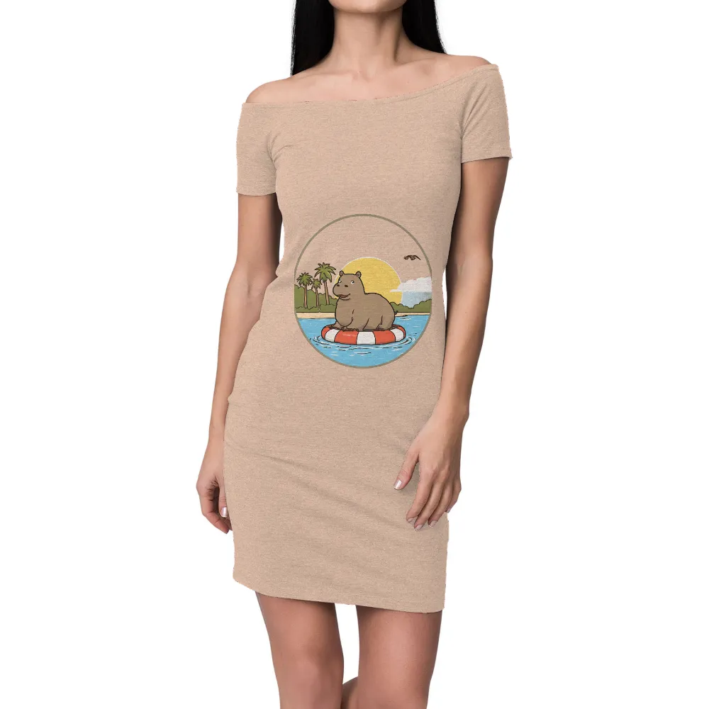 Custom Tee Shirts: Sunny the Capybara Floating in Bliss|endor forest summer camp shirt