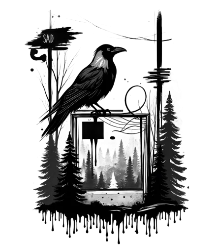 Crow Perched on Television: A Blend of Nature and Technology - T-Shirts Design