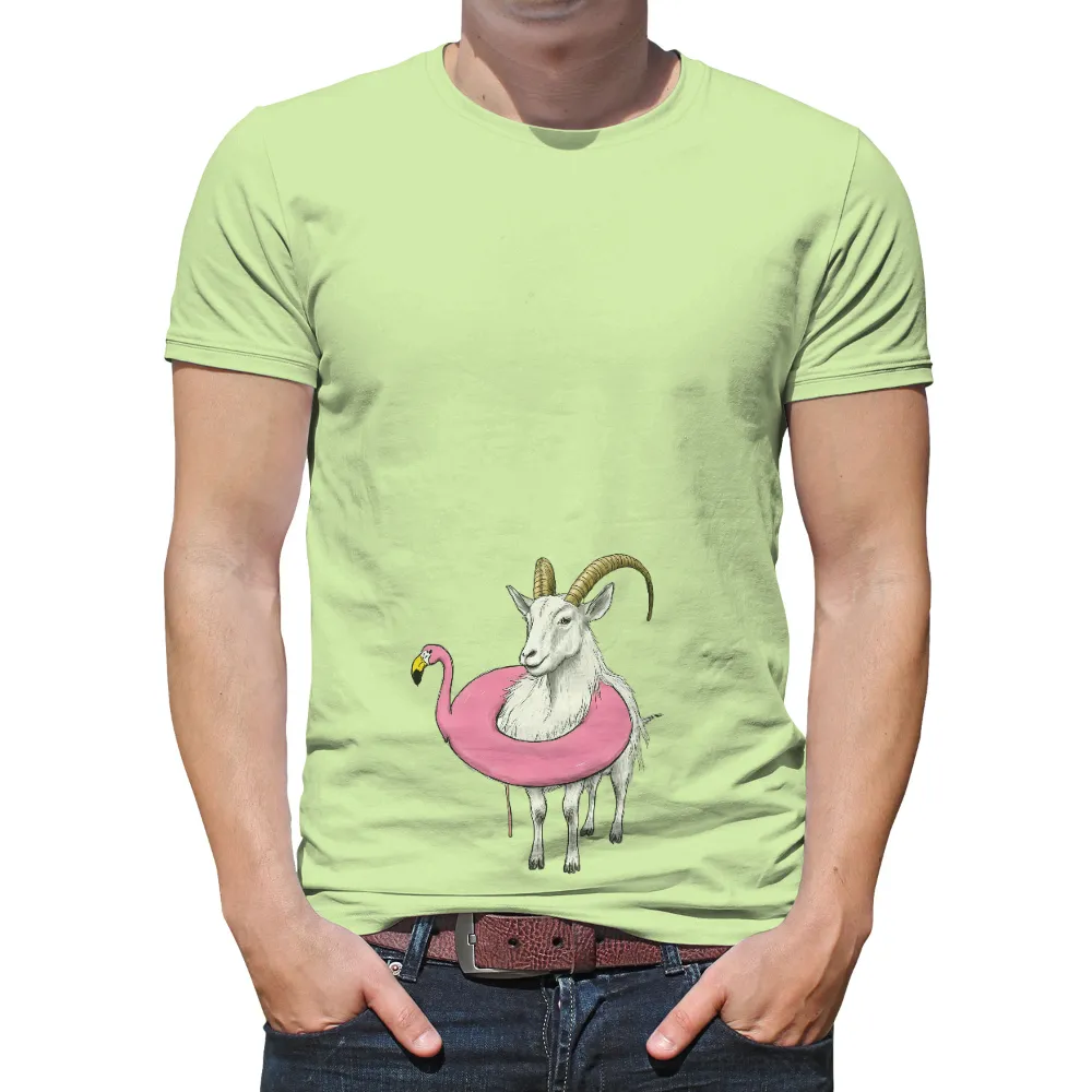 Tee Shirts Printed: Goat Summer Vacation Fun| Goat and flamingo summer design