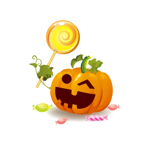 T-Shirts Design: Halloween Pumpkin with Candy and Witch Hat