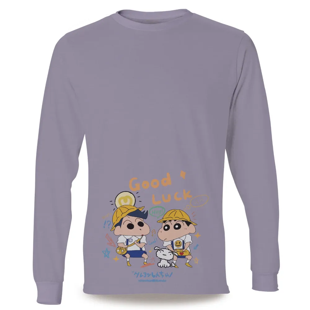 Custom T-Shirt Printing: Adventure and Friendship with Good Luck|black shirt cartoon character