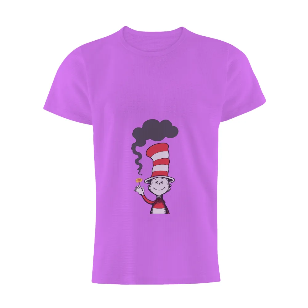 TShirt Printing: Whimsical Character with Flower and Smoke - Artistic Design|black and white wonder woman shirt