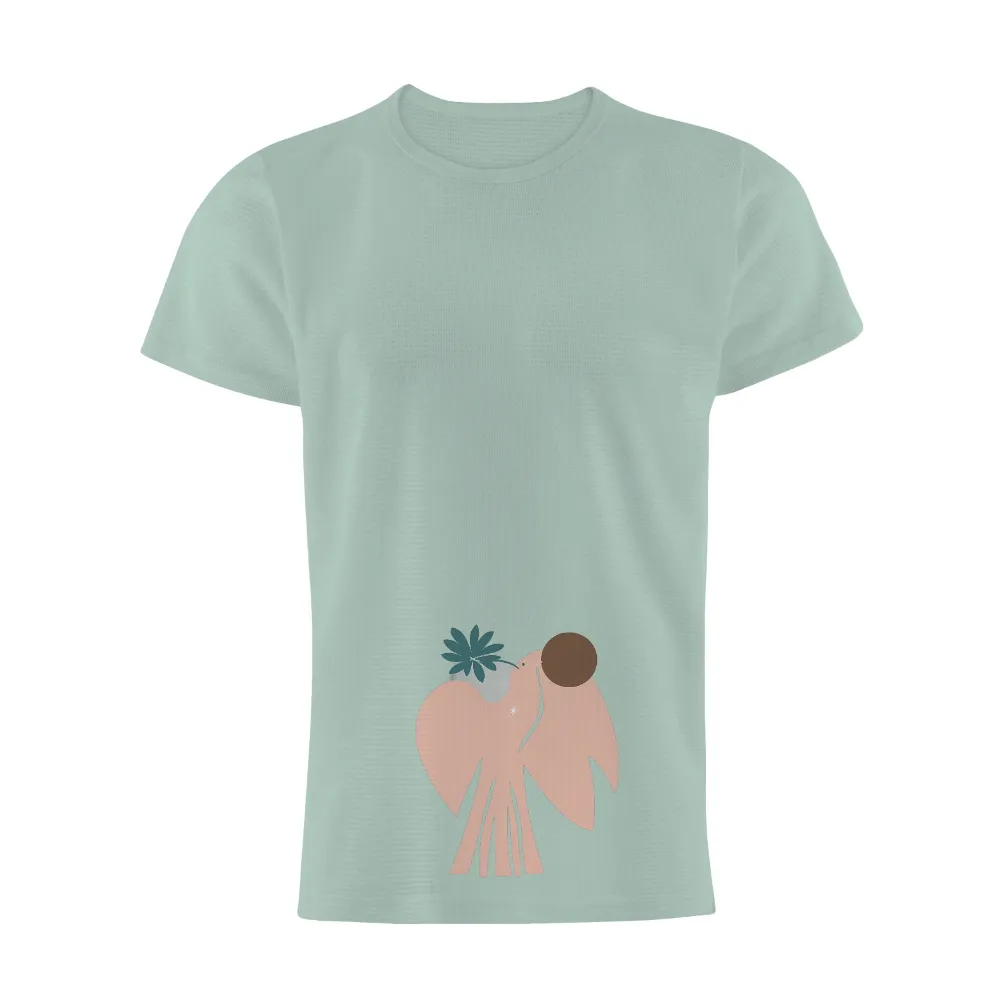 Tee Shirt Printing: Whimsical Bird with Plant and Sun - Artistic Minimalist Design|stevie nicks follow the sun shirt