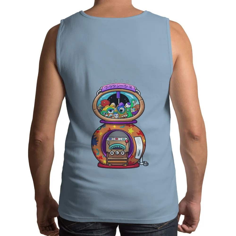 Tee Shirts Printed: Whimsical Space Adventure with Quirky Robot and Aliens| whimsical space adventure