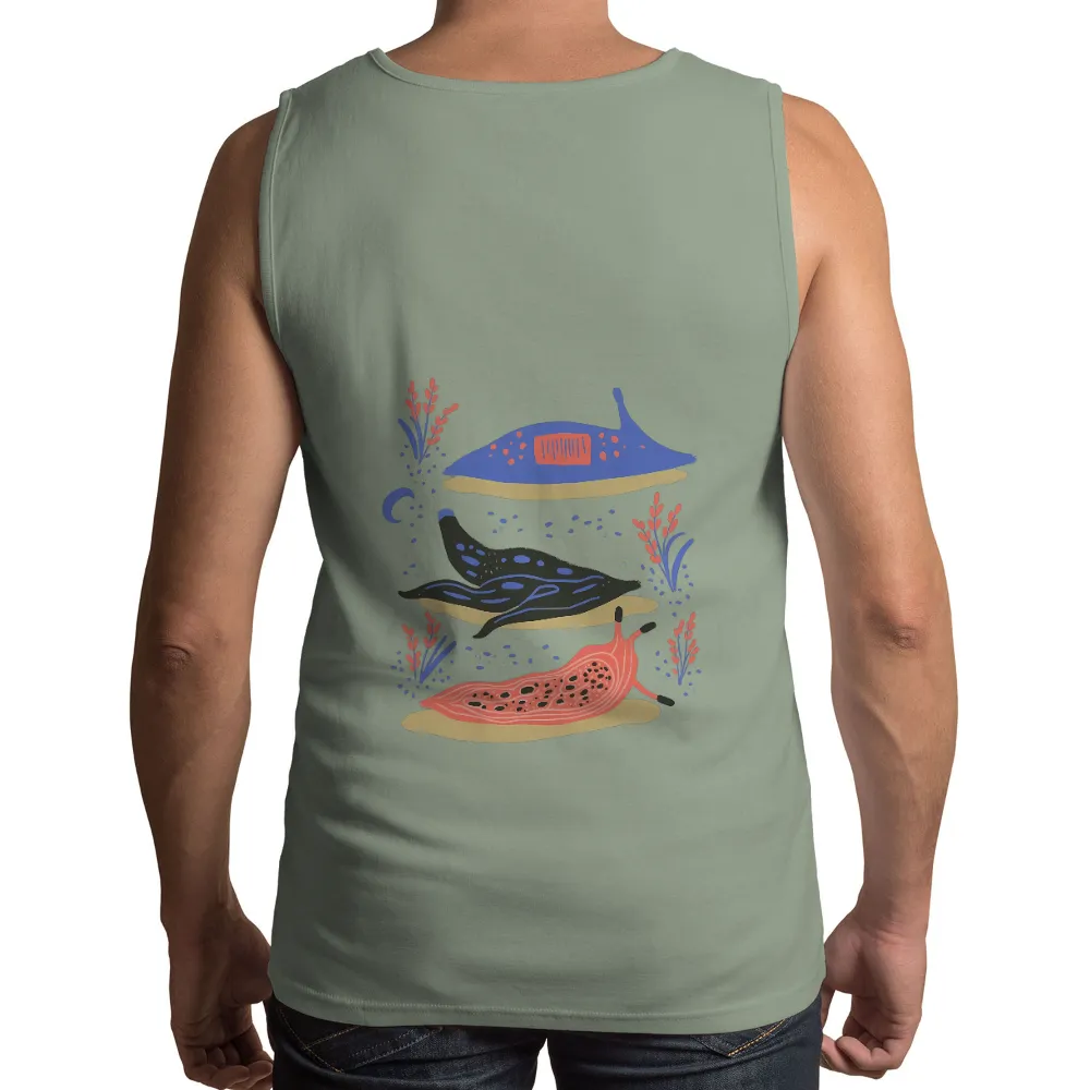 TShirt Design: Sea Slugs in a Vibrant Underwater World| Dark sea slug with blue spots