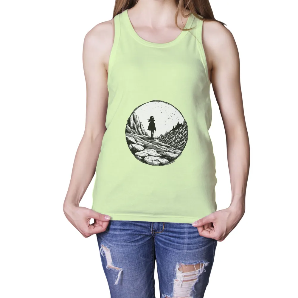 Shirts Graphic Tees: Elara's Journey Through the Mountains|t shirt painting on nature