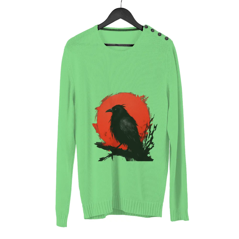 Shirts Graphic Tees: Raven Silhouette Against Blood-Red Moon|playboy night out camp shirt