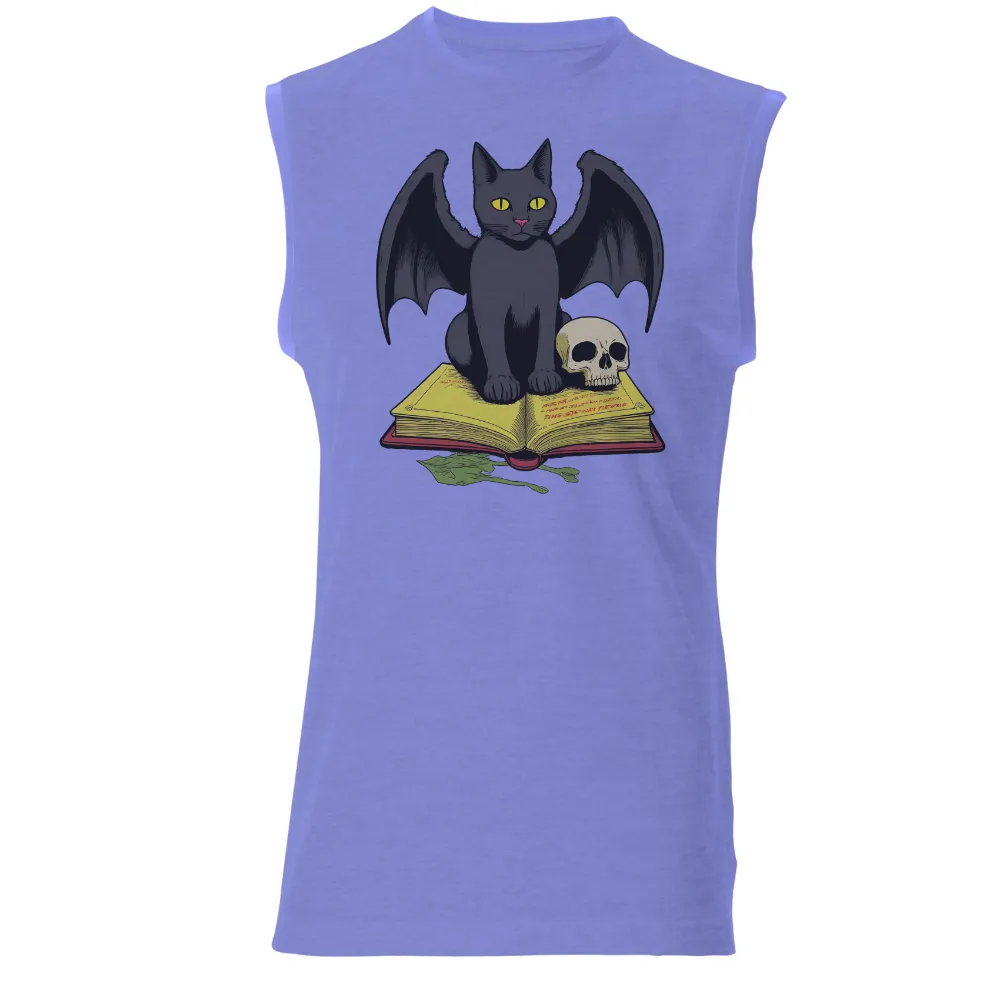 Gothic Art: Black Cat, Bat Wings, Open Book, and Skull Design|animal crossing skull tee