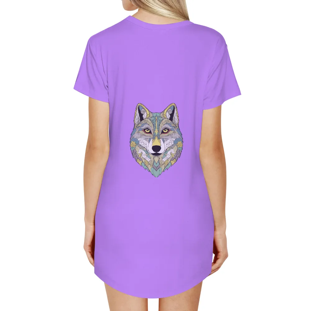 T-Shirt Printing: Nature's Guardian - Wolf Inspired Artistic Design|Wolf with intricate patterns