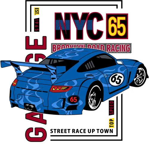 Tee Shirt Printing: NYC 65 Brooklyn Road Racing Sports Car Design