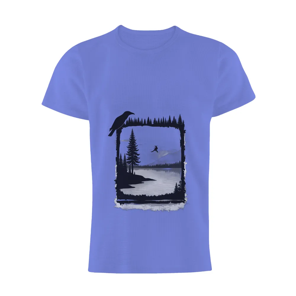 TShirt Design: Crow Soaring Over Moonlit Lake|t shirt painting on nature