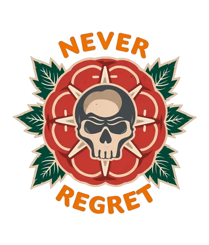 TShirt Printing: Never Regret - Skull and Rose Art Design