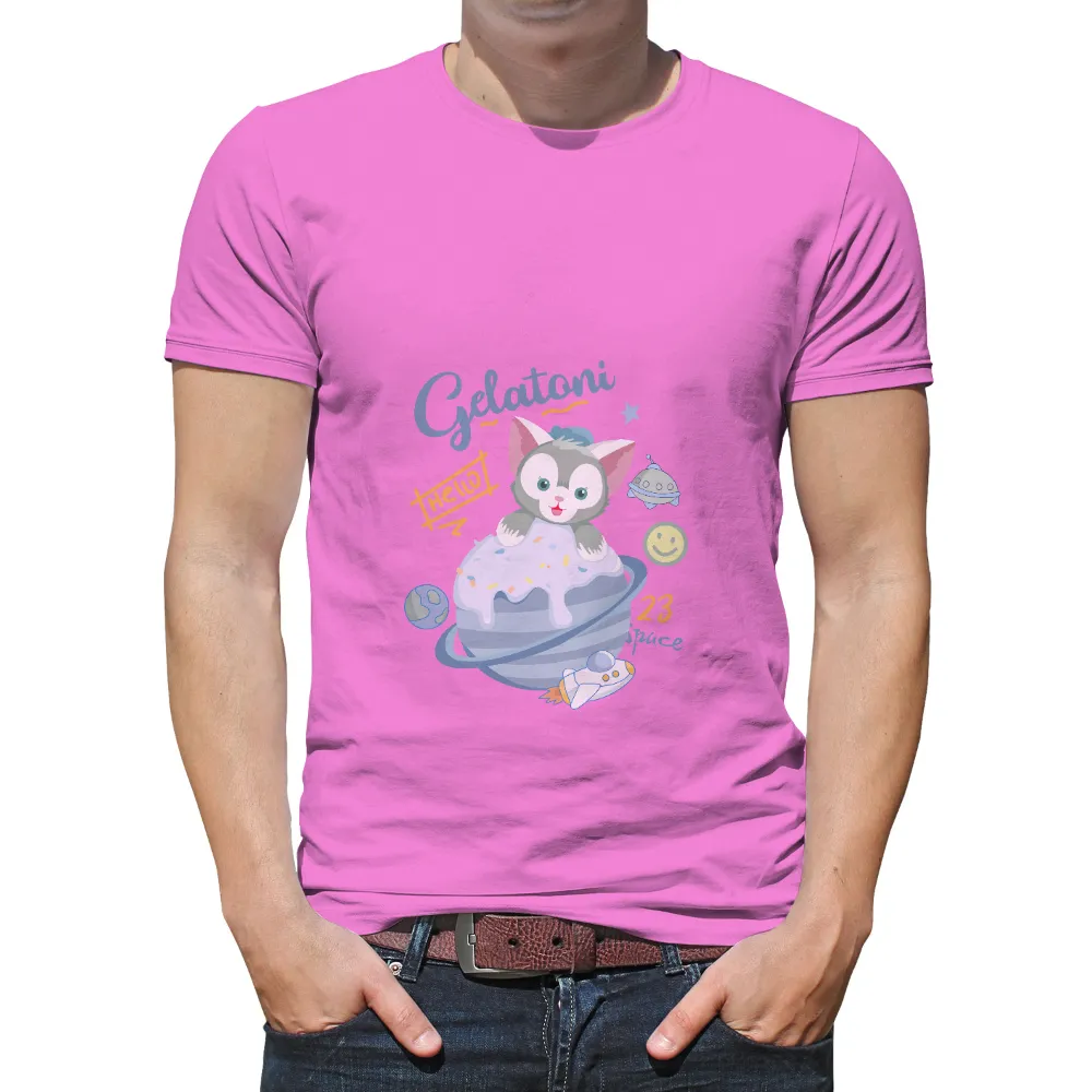 Custom T-Shirt Printing: Whimsical Cat in Space - Gelatoni|music art love happiness t shirt