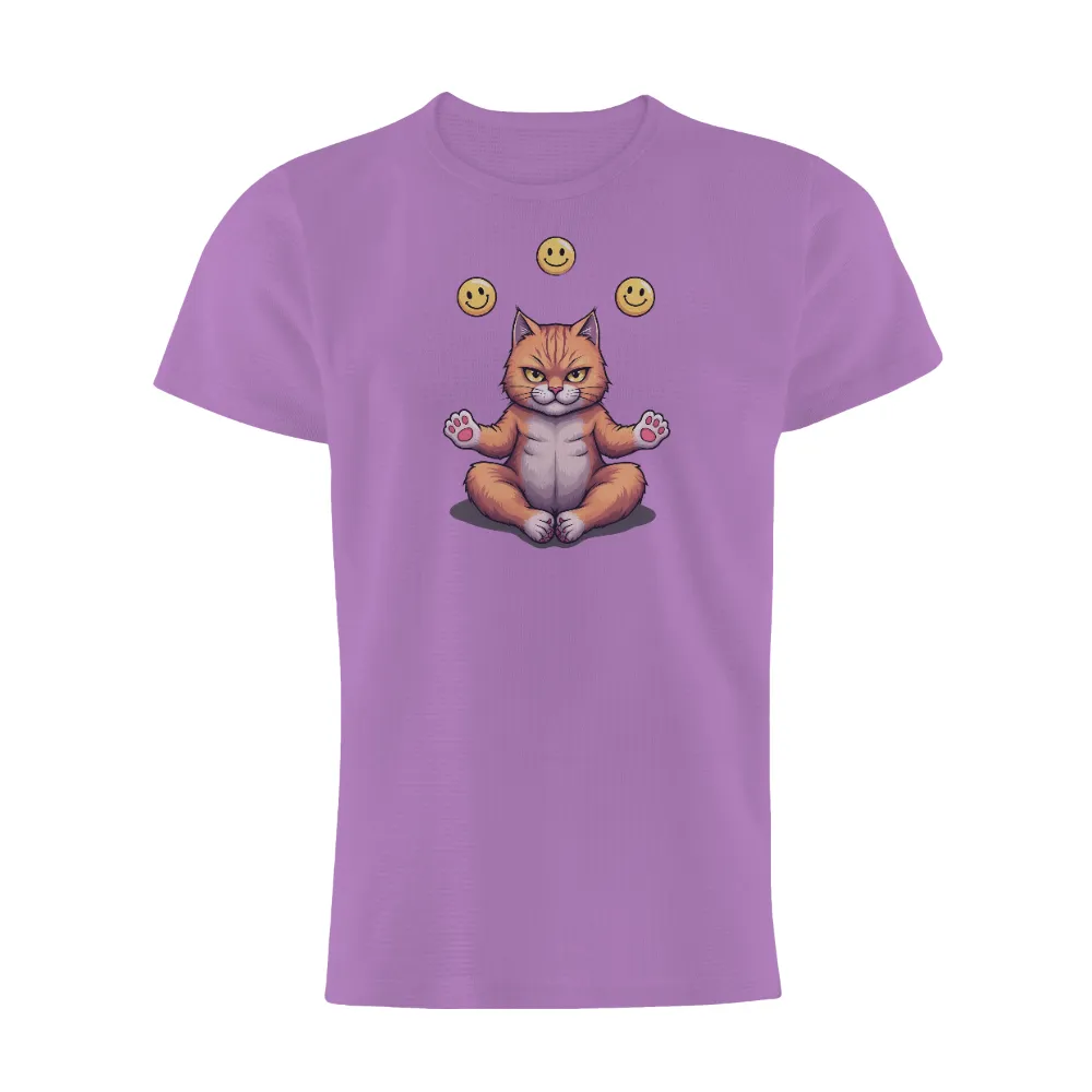 Tee Shirt Printing: Meditative Cat Juggling Smiles| cross-legged