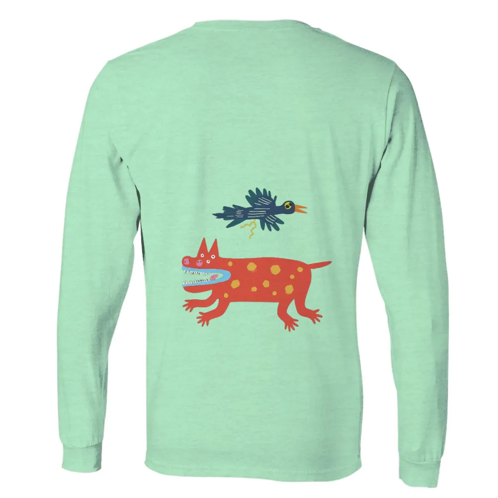 TShirt Printing: Whimsical Fantasy Creatures | Red Creature, Blue Bird| Three-eyed creature