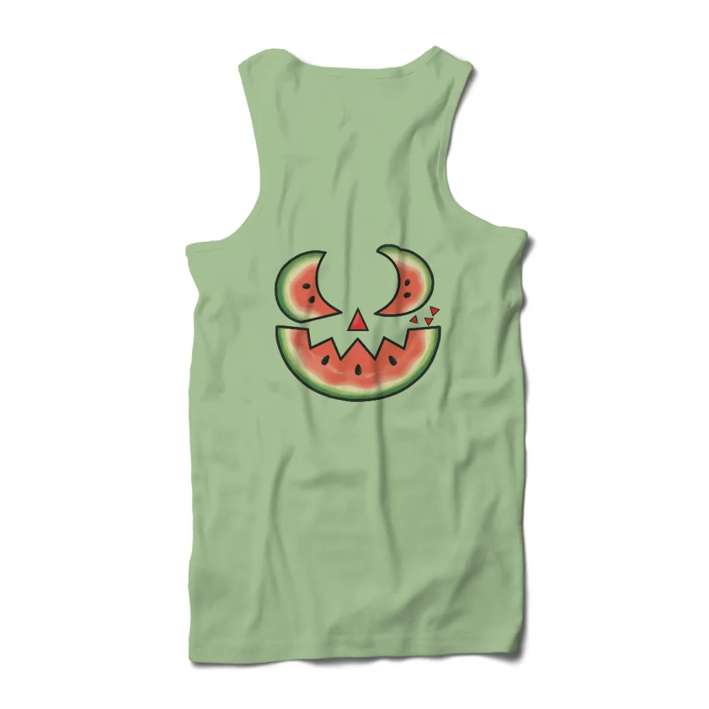 Custom Tee Shirts: Watermelon Jack-O-Lantern - Funny Halloween Design|Watermelon slices forming a jack-o'-lantern face