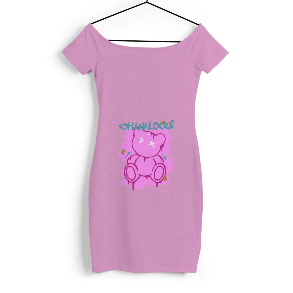 Graphic Tees: Pink Teddy Bear Street Art Design|seko graffiti