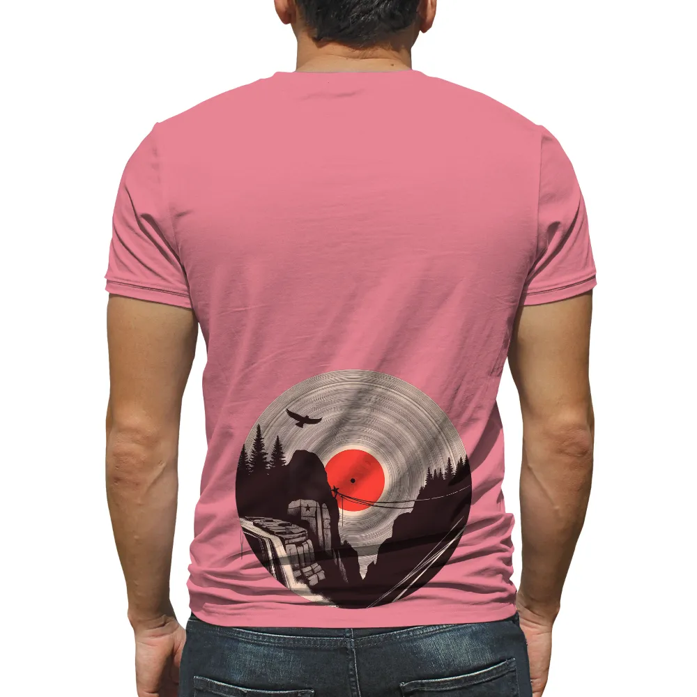 Shirts Graphic Tees: Climber Reaching for the Star on a Vinyl Record|summer surf retro casual tee