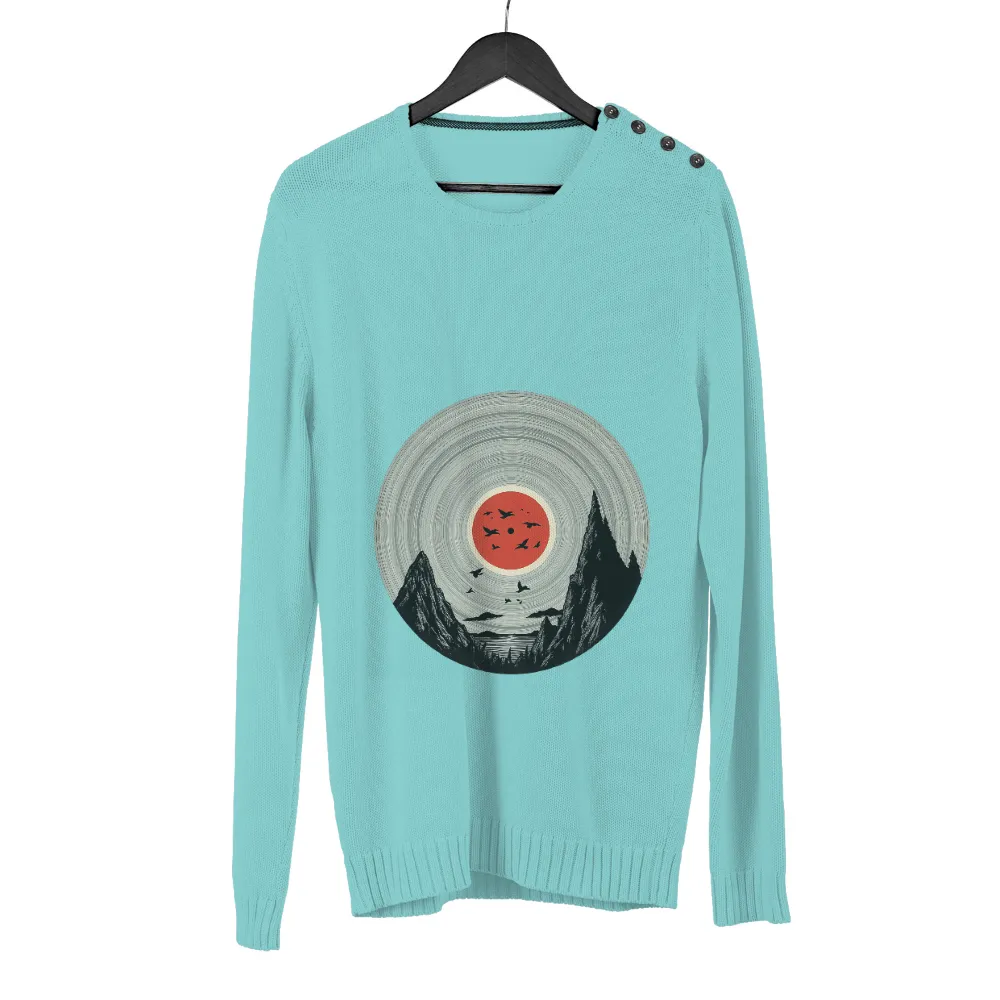 Shirts Graphic Tees: Vinyl Record Mountains Sun Birds Nature Harmony|men's long sleeve sun protection swim shirts