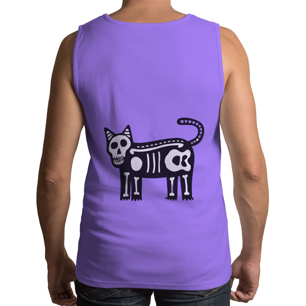 Tee Shirt Printing: Skeletal Cat - Bold and Meaningful Design| black background