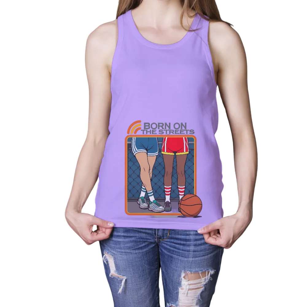 Street Basketball T-Shirts Design | Born on the Streets|Two figures standing back-to-back