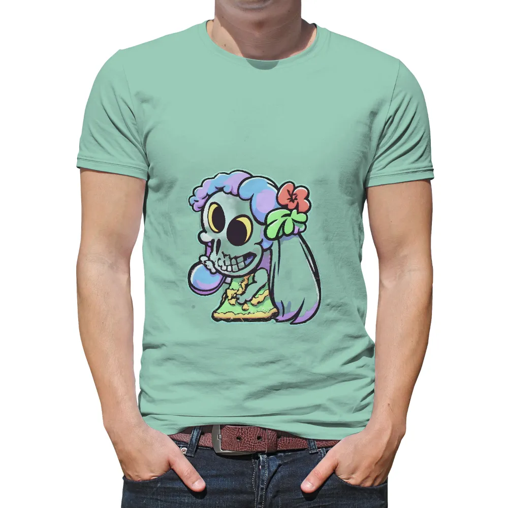 Shirts Graphic Tees: Whimsical Skull with Flower - Artistic Design|pirate skull hawaiian shirt