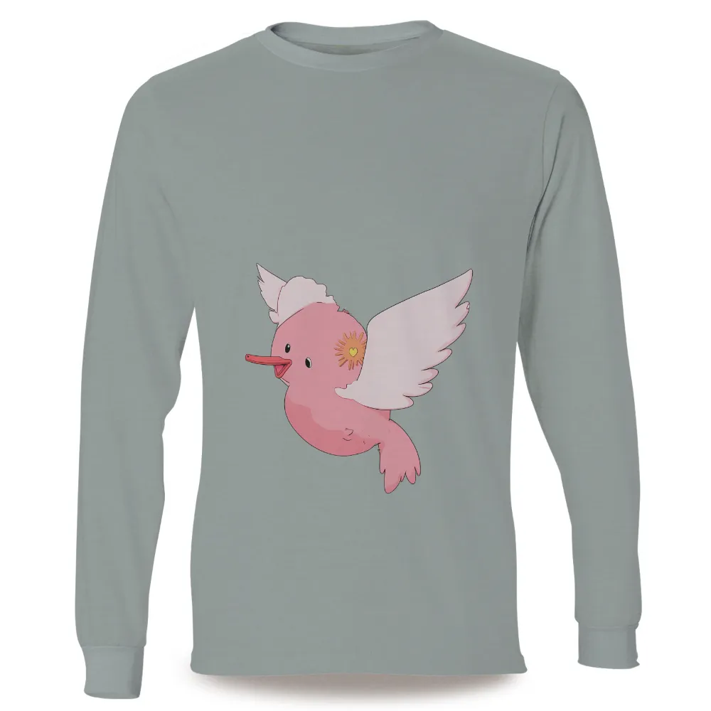 Whimsical Pink Bird with Heart-Shaped Eye Design|shirt roblox cute