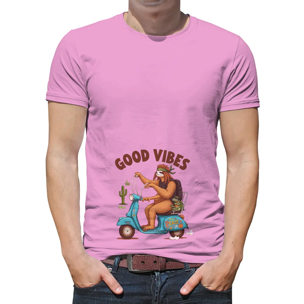 T-Shirts Design: Good Vibes Sloth Adventure| Vintage scooter with stickers