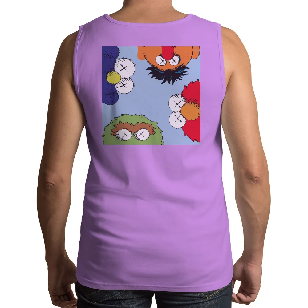 TShirt Design: Whimsical Characters in a Colorful World|friends shirt with black cartoon characters