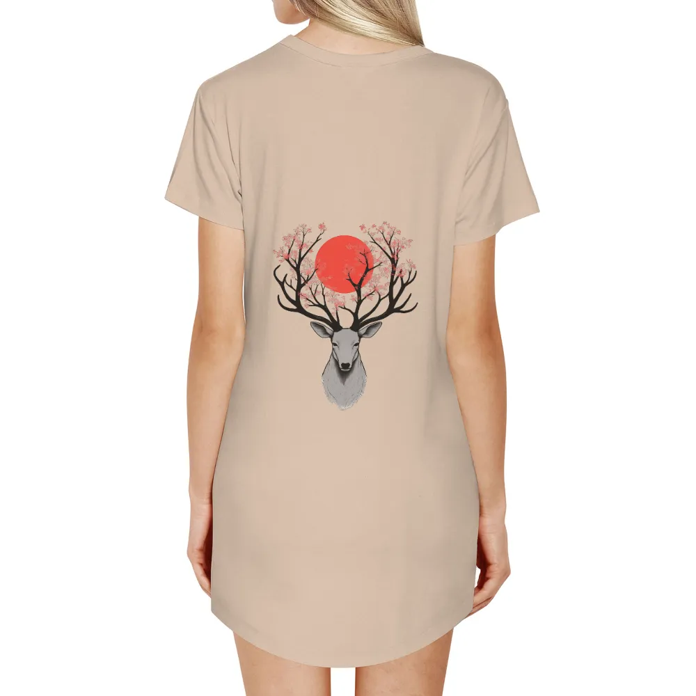 Custom Tee Shirts: Serene Deer with Cherry Blossoms - Artistic Nature Design|harmony day t shirts best and less