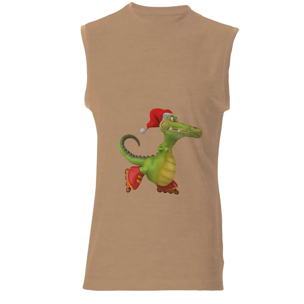 Tee Shirt Printing: Festive Crocodile with Santa Hat and Rollerblades|crocodile shirt logo