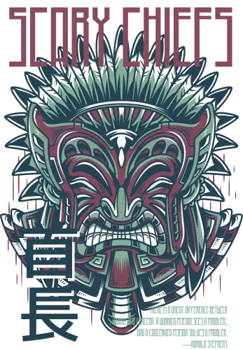 T-Shirts Design: Scary Chiefs Mask - Artistic Tribal Spirit