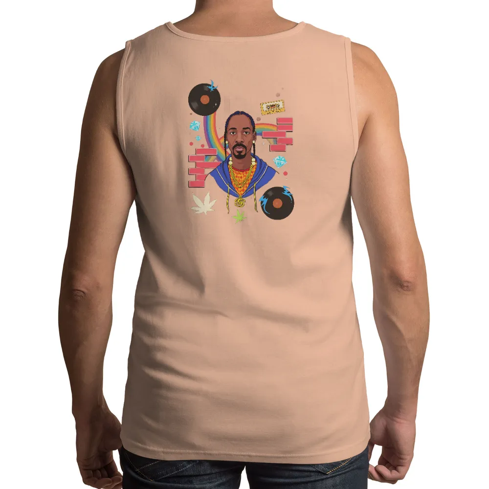 Graphic Tees: Celebrating Iconic Rapper with Vinyl Records and Diamonds| Gold chains around the neck