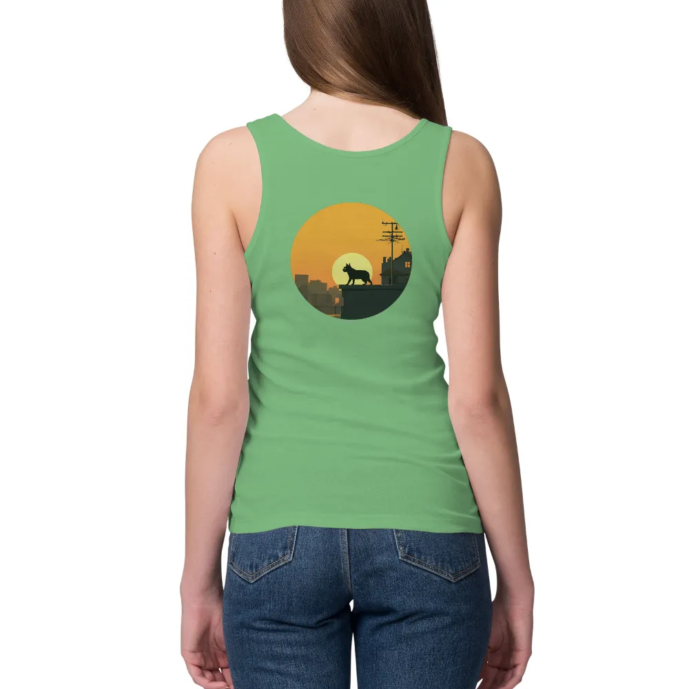 TShirt Design: Cat Silhouette at Sunset - Urban Tranquility|reflection t shirt butterfly