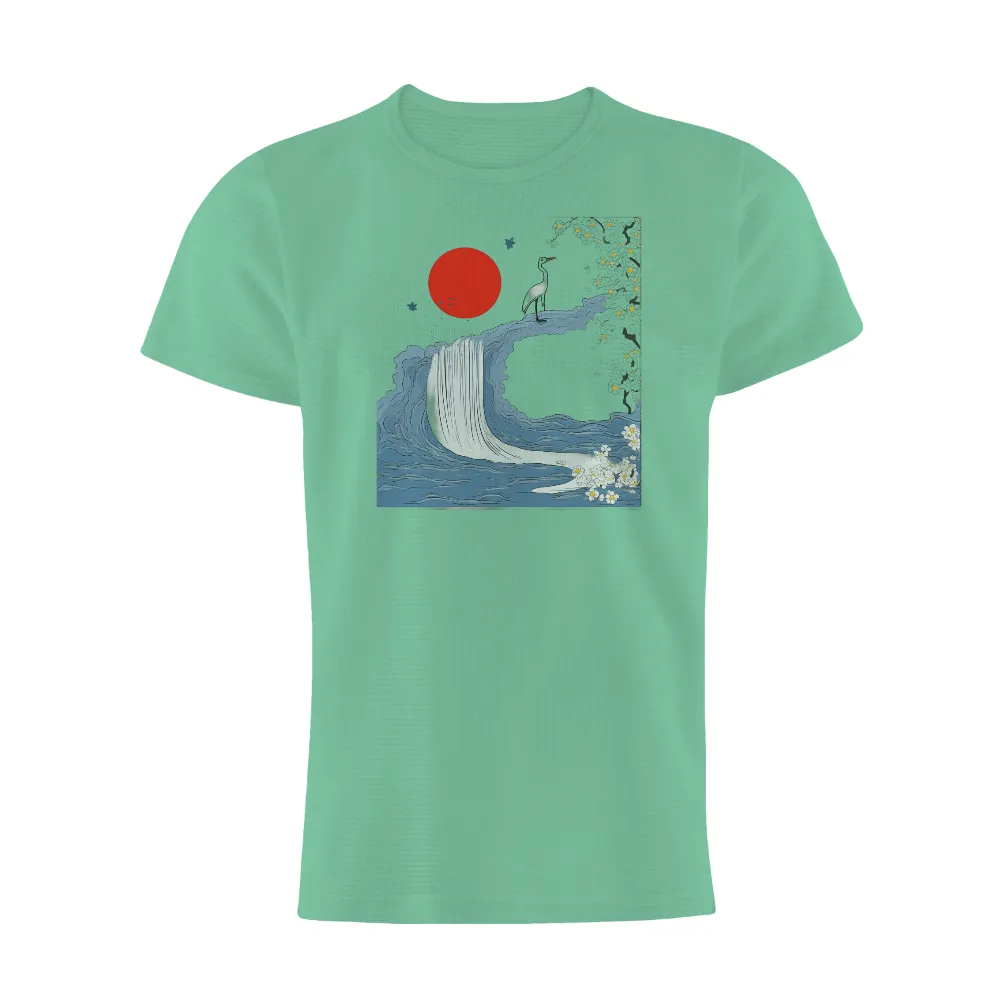 Tee Shirt Printing: Crane on Wave Under Red Moon|miller lite moon vintage wash tee