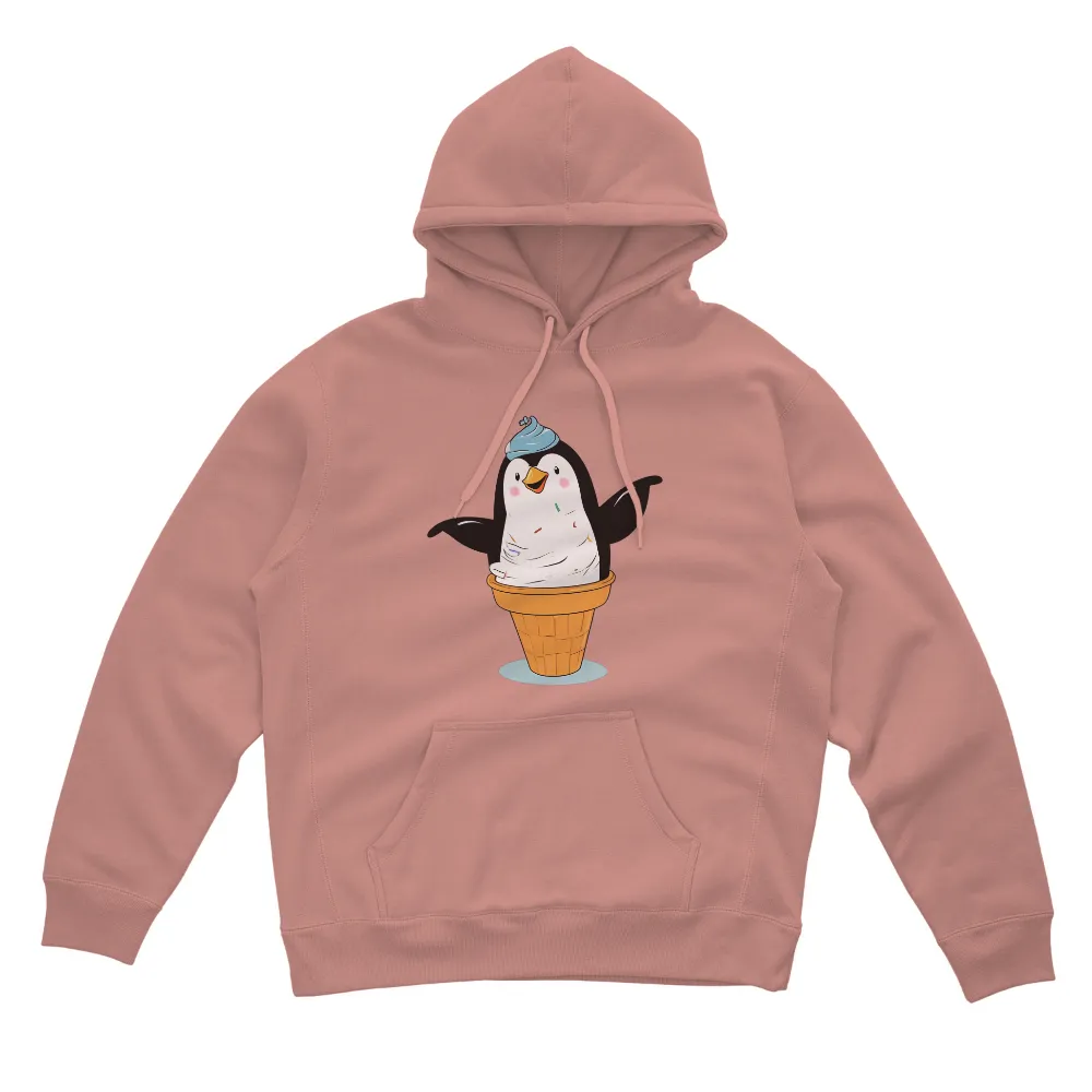 Tee Shirt Printing: Whimsical Penguin Ice Cream Cone - Funny & Colorful Design|trendy mens summer shirts