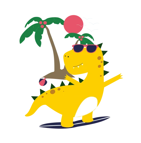 Customized Tee Shirts: Surfing Dino - Experience the Joy of Freedom