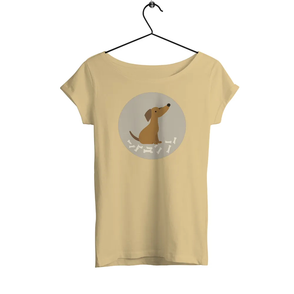 T-Shirts Design: Whimsical Dachshund with Bones - Playful and Happy| happy canine