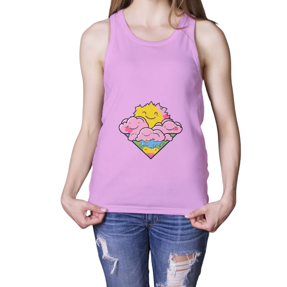 Graphic Tees: Spread Joy with Happy Sun and Clouds|women's cooling sun shirt