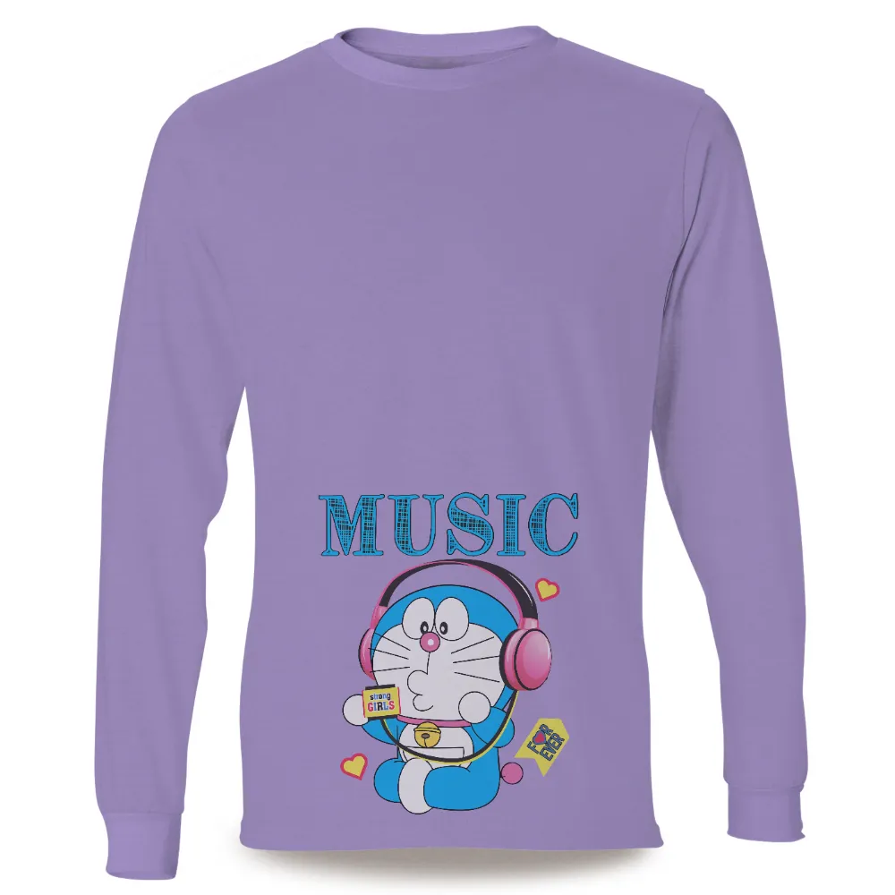 Tee Shirt Printing: Doraemon's Musical Adventure - Anime, Music, Futuristic|peace love valentine shirt