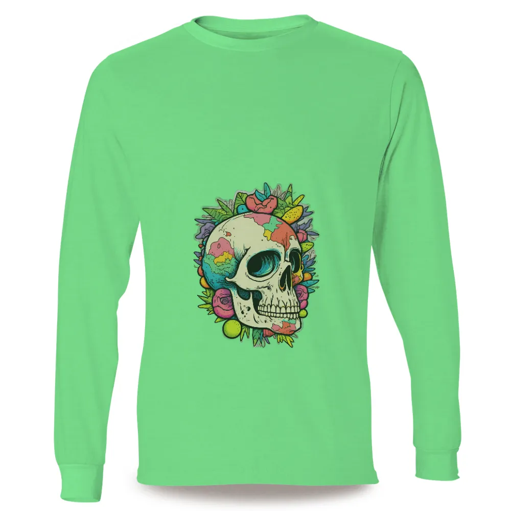 T-Shirts Custom: Vibrant Skull & Flowers - Celebrate Life and Death|pirate skull hawaiian shirt