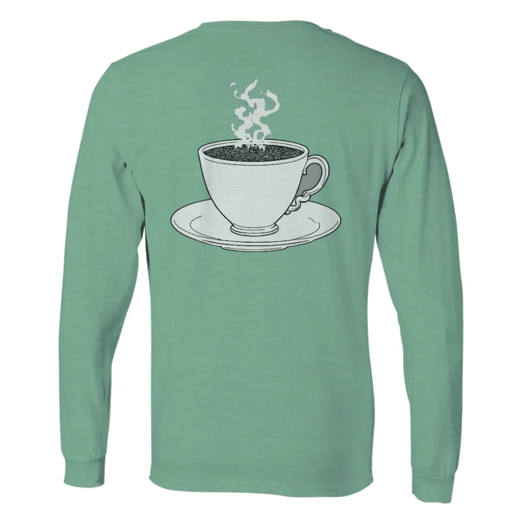 T-Shirts Design: A Cup of Coffee - Morning Tranquility| intricate steam patterns