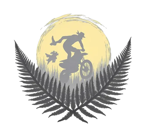 T-Shirts Pattern: Adventure in the Moonlight with Biker and Fern Leaves