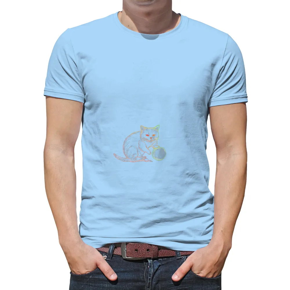 Graphic Tees: Neon Black Cat with Glowing Orb - Artistic Designs|pokemon mystery dungeon shirt