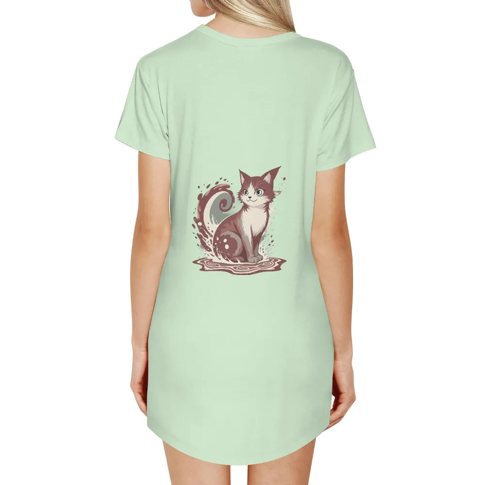 Whimsical Cat T-Shirt Design: Coffee Swirls and Splashes|cartoon cat t shirt roblox