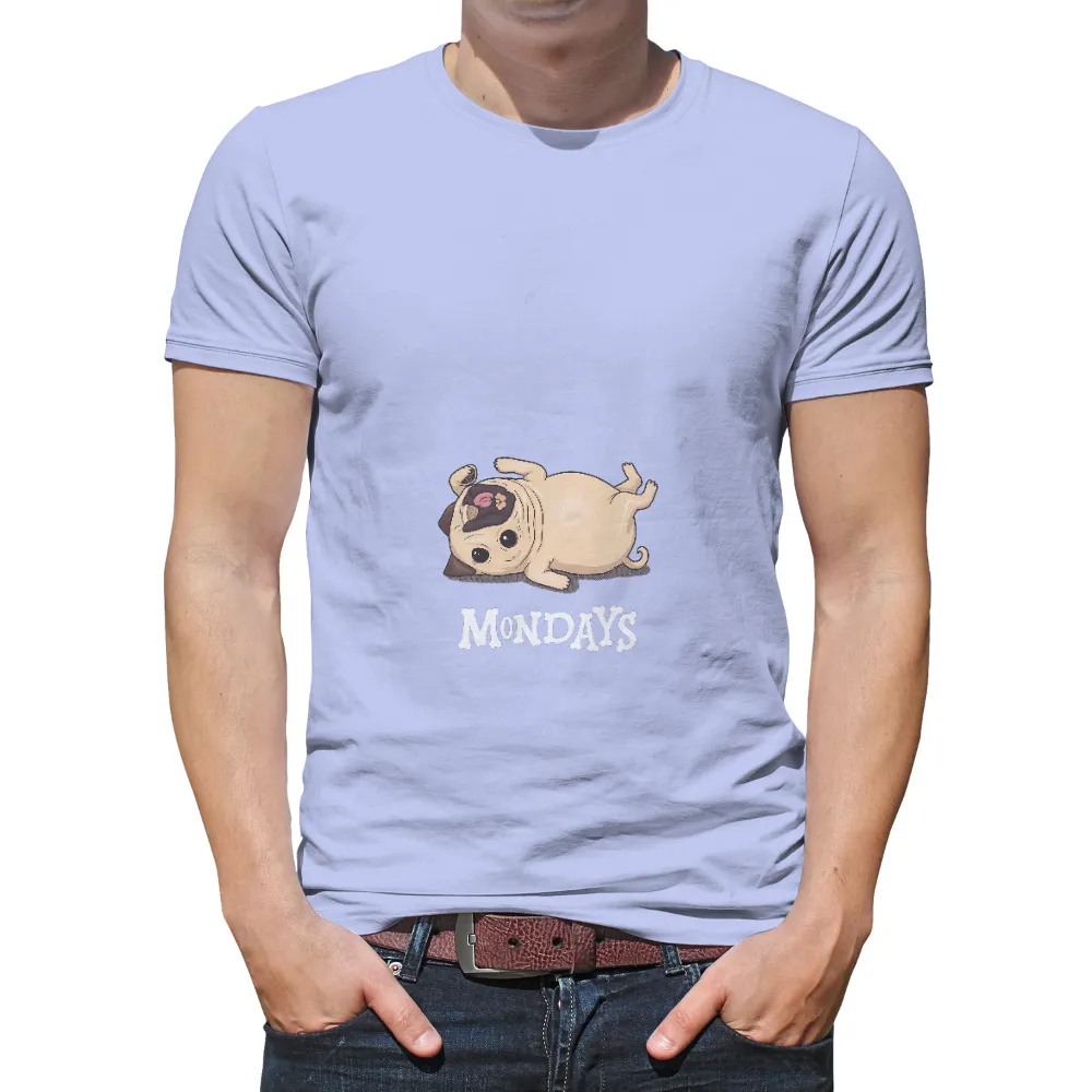 T-Shirts Pattern: Pug Mondays - Funny & Quotes|Cute pug lying on its back