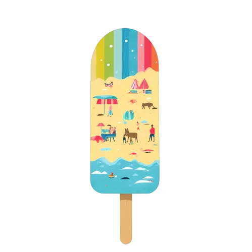 T-Shirts Design: Vibrant Beach Scene on an Ice Cream Bar