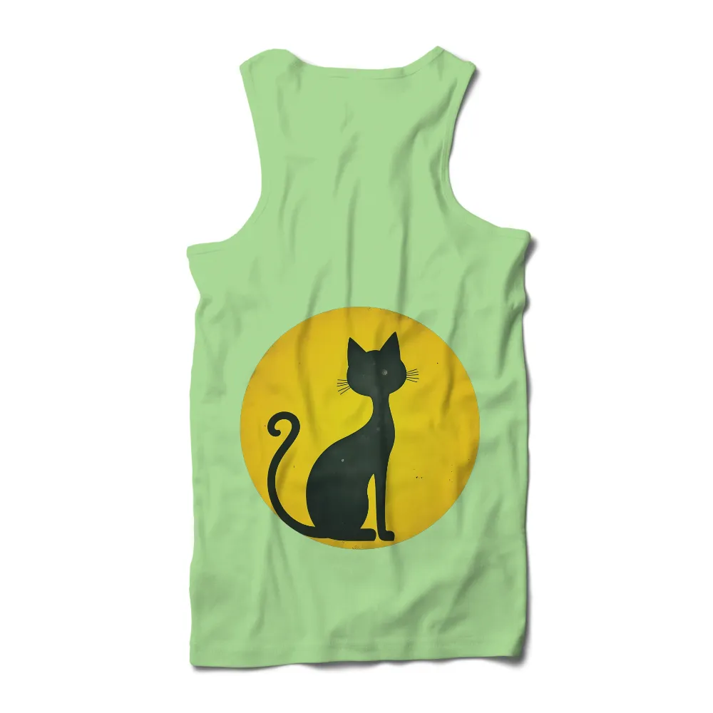 Custom Tee Shirts: Black Cat Silhouette on Yellow - Vintage & Retro Style| vintage poster style