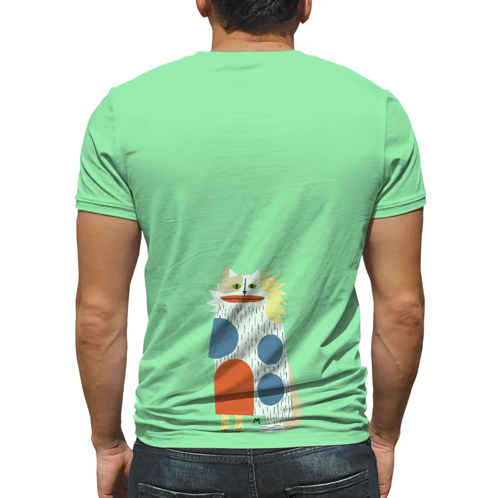 Custom Tee Shirts: Whiskers - Vibrant and Quirky Cat Design| quirky cat illustration